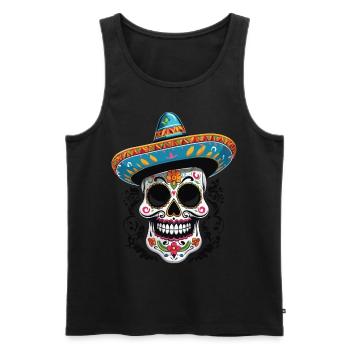 Streetwear mexicain emblématique Sugar Skull - Débardeur bio Premium Homme - noir - Devant - Michal (187cm)