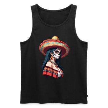 Ikonischer Zuckerschädel Mexikanisches Girl - Männer Premium Bio Tank Top - Schwarz - Vorne - AI Model Male 178 light (178cm)