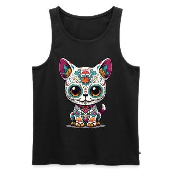 Chat Kawaii Emblématique Sugar Skull Mexique - Débardeur bio Premium Homme - noir - Devant - Michal (187cm)