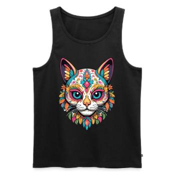 Katze Ikonischer Zuckerschädel Mexikanischer - Männer Premium Bio Tank Top - Schwarz - Vorne - AI Model Male 178 light (178cm)