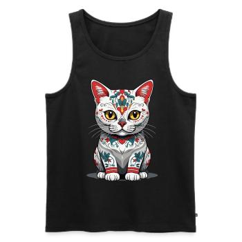 Chat Iconique Sugar Skull Mexique Streetwear - Débardeur bio Premium Homme - noir - Devant - Michal (187cm)