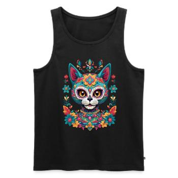 Sugar Skull Cat Aesthetic Mexico Streetwear - Men's Premium Organic Tank Top - black - Front - Michal (187cm)