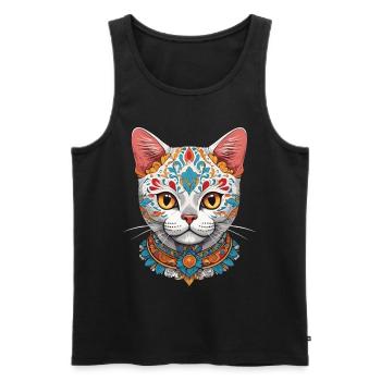 Katze Ikonischer Zuckerschädel Mexikanischer - Männer Premium Bio Tank Top - Schwarz - Vorne - AI Model Male 178 light (178cm)