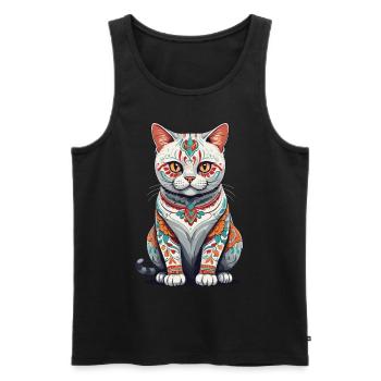 Chat Mexique Sugar Skull Streetwear Esthétique - Débardeur bio Premium Homme - noir - Devant - Michal (187cm)