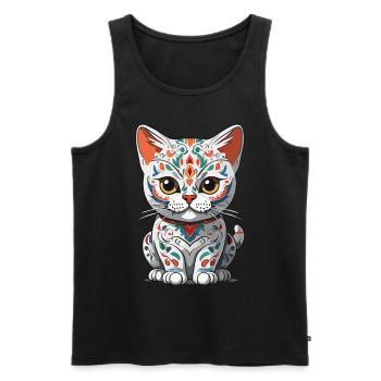 Ikonischer Zuckerschädel Katze Mexikanischer - Männer Premium Bio Tank Top - Schwarz - Vorne - AI Model Male 178 light (178cm)