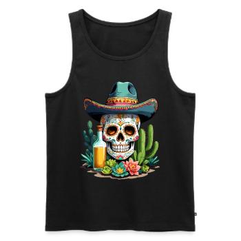 Sugar Skull Mexique Tequila Cinco de Mayo Célébration - Débardeur bio Premium Homme - noir - Devant - Michal (187cm)