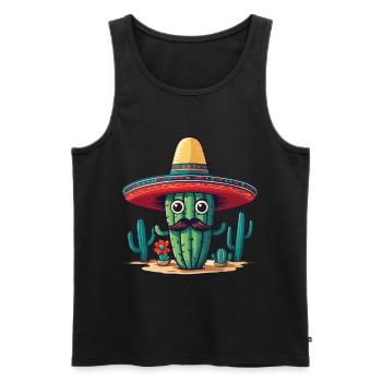 Cactus Fiesta Cacti with Sombrero Cinco de Mayo - Men's Premium Organic Tank Top - black - Front - Michal (187cm)
