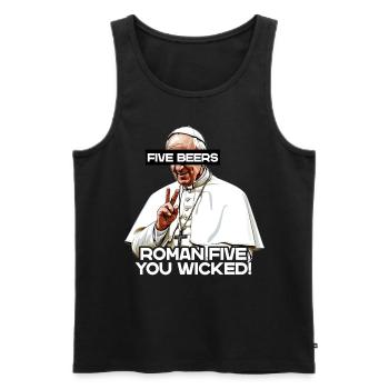 L’amateur de bière Pope commande cinq bières avec humour - Débardeur bio Premium Homme - noir - Devant - AI Model Male 178 light (178cm)