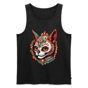 Chat Mexique Sugar Skull Dia De Muertos Design - Débardeur bio Premium Homme - noir - Devant - Michal (187cm)