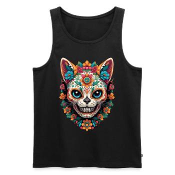 Sugar Skull Cat Mexique Streetwear Design - Débardeur bio Premium Homme - noir - Devant - Michal (187cm)