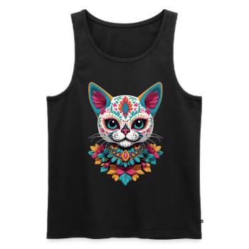 Katze Ikonischer Zuckerschädel Mexikanische Feste - Männer Premium Bio Tank Top - Schwarz - Vorne - Michal (187cm)