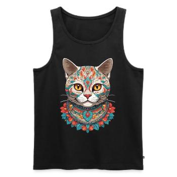 Sugar Skull Mexique chat Design esthétique - Débardeur bio Premium Homme - noir - Devant - Michal (187cm)