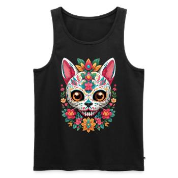 Zuckerschädel Katze Mexikanischer Feiertag Design - Männer Premium Bio Tank Top - Schwarz - Vorne - Michal (187cm)