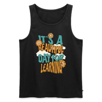 T-shirt « it’s A Beautiful Day Learning » - Débardeur bio Premium Homme - noir - Devant - Michal (187cm)