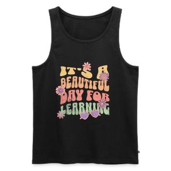 T-shirt « it’s A Beautiful Day Learning » - Débardeur bio Premium Homme - noir - Devant - Michal (187cm)