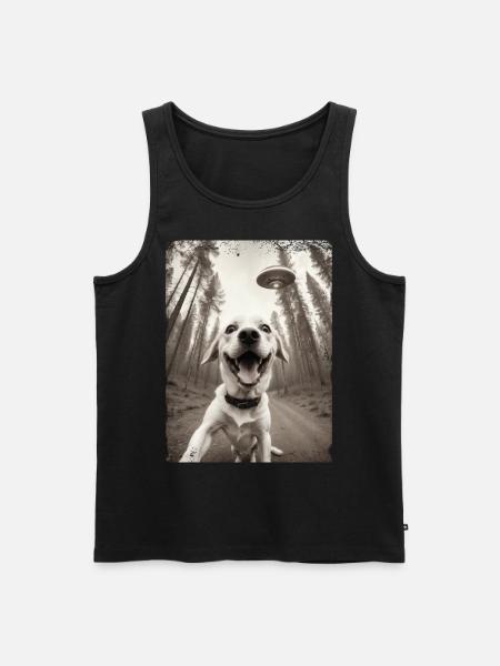 Dogs Selfie with Alien Spaceship - Men's Premium Organic Tank Top - black