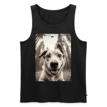 Chiens Selfie Vaisseau spatial extraterrestre drôle - Débardeur bio Premium Homme - noir - Devant - AI Model Male 178 light (178cm)