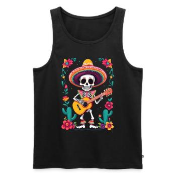 Mexican Mariachi Skeleton Guitarist Fiesta - Men's Premium Organic Tank Top - black - Front - AI Model Male 178 light (178cm)