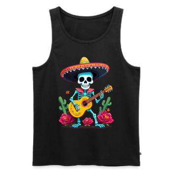 Mexican Mariachi Skeleton Guitarist Fiesta - Men's Premium Organic Tank Top - black - Front - AI Model Male 178 light (178cm)