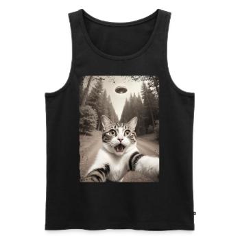 Lustiges Katzen Selfie Außerirdisches Raumschiff - Männer Premium Bio Tank Top - Schwarz - Vorne - AI Model Male 178 light (178cm)