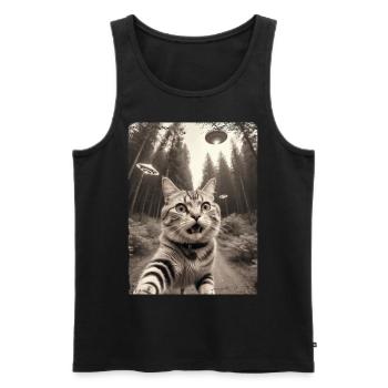 Selfie de chats avec la conception d’un vaisseau spatial extraterrestre - Débardeur bio Premium Homme - noir - Devant - Michal (187cm)