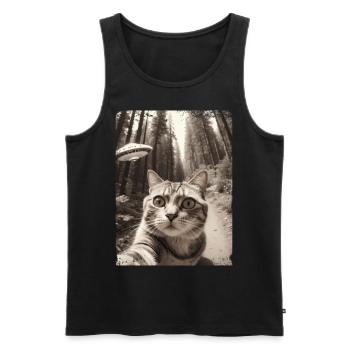Vaisseau spatial extraterrestre Selfie de chat drôle - Débardeur bio Premium Homme - noir - Devant - Michal (187cm)