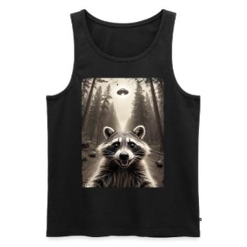 Funny Raccoon Selfie Alien Spaceship - Men's Premium Organic Tank Top - black - Front - Michal (187cm)