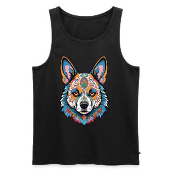 Berger allemand Dia de Muertos Jour des Morts - Débardeur bio Premium Homme - noir - Devant - Michal (187cm)