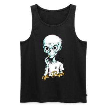 Drôle d’extraterrestre disant fumer des cigarettes - Débardeur bio Premium Homme - noir - Devant - Michal (187cm)