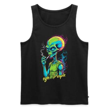 Drôle d’extraterrestre disant fumer des cigarettes - Débardeur bio Premium Homme - noir - Devant - Michal (187cm)