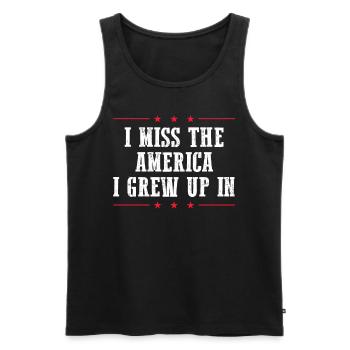 T-shirt rétro usa nostalgie - Débardeur bio Premium Homme - noir - Devant - Michal (187cm)