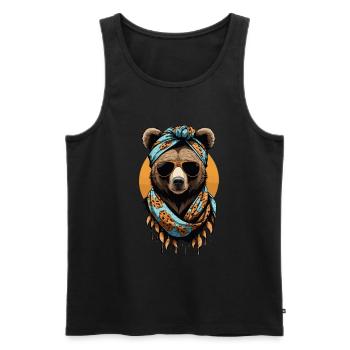 Drôle Maman Ours Mère Ours Ours Amoureux de l’Ours - Débardeur bio Premium Homme - noir - Devant - Michal (187cm)