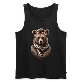 Drôle Maman Ours Mère Ours Ours Amoureux de l’Ours - Débardeur bio Premium Homme - noir - Devant - AI Model Male 178 light (178cm)