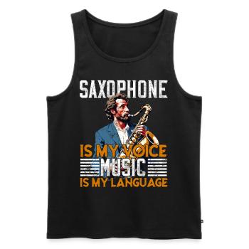 Conception de saxophone amusante pour les amateurs de musique jazz - Débardeur bio Premium Homme - noir - Devant - AI Model Male 178 light (178cm)