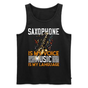 Joueur de saxophone de conception de saxophone drôle disant - Débardeur bio Premium Homme - noir - Devant - Michal (187cm)