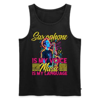 Funny Saxophone Design Saxophone Player Jazz - Men's Premium Organic Tank Top - black - Front - Michal (187cm)