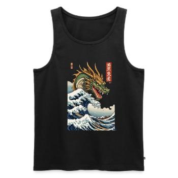 Esthétique vintage Ukiyo-E Wave Japan Dragon - Débardeur bio Premium Homme - noir - Devant - Michal (187cm)
