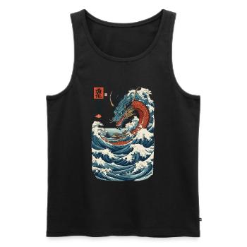 Art du dragon japonais vintage de style Ukiyo-E - Débardeur bio Premium Homme - noir - Devant - Michal (187cm)