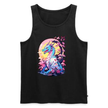 Vintage Vaporwave Style Japanese Dragon Design - Men's Premium Organic Tank Top - black - Front - Michal (187cm)