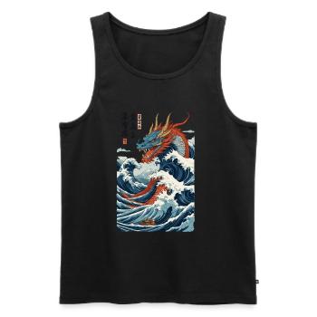 Vintage Ukiyo-E Style Japanese Dragon Art - Men's Premium Organic Tank Top - black - Front - Michal (187cm)