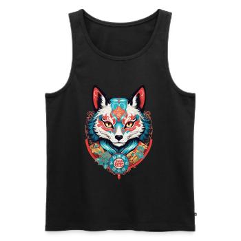 Masque Kitsune Japonais Anime Kawaii Renard Fantôme - Débardeur bio Premium Homme - noir - Devant - Michal (187cm)