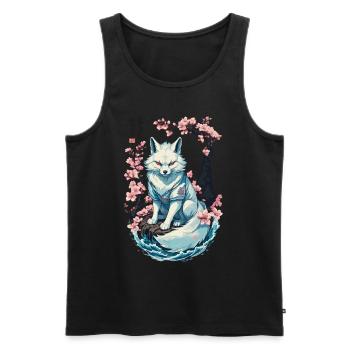 Weißer Kitsune Fuchs Japanische Kirschblüten - Männer Premium Bio Tank Top - Schwarz - Vorne - Michal (187cm)