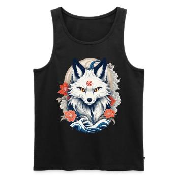 Weißer Kitsune Fuchs Japanische Kirschblüten - Männer Premium Bio Tank Top - Schwarz - Vorne - Michal (187cm)