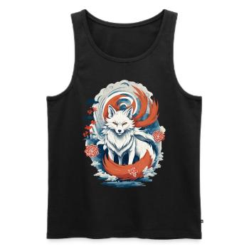 Ukiyo-E Kunst Stil Japanische Kitsune Fuchs - Männer Premium Bio Tank Top - Schwarz - Vorne - AI Model Male 178 light (178cm)