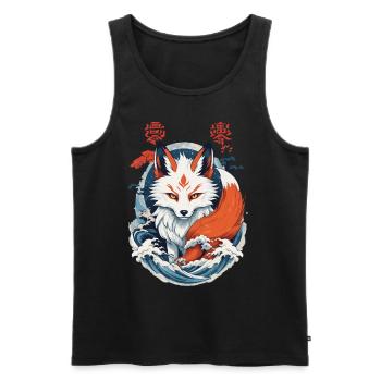 Masque Kitsune Japonais Anime Kawaii Renard Fantôme - Débardeur bio Premium Homme - noir - Devant - Michal (187cm)