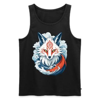 Masque Kitsune Japonais Anime Kawaii Renard Fantôme - Débardeur bio Premium Homme - noir - Devant - Michal (187cm)