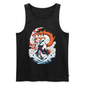 Ukiyo-E Style artistique japonais Kitsune Renard - Débardeur bio Premium Homme - noir - Devant - AI Model Male 178 light (178cm)
