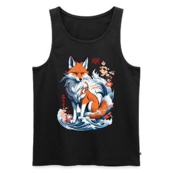 Ukiyo-E Kunst Stil Japanische Kitsune Fuchs - Männer Premium Bio Tank Top - Schwarz - Vorne - AI Model Male 178 light (178cm)