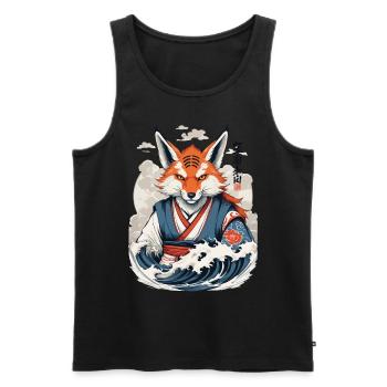 Ukiyo-E Art vintage Kitsune renard japonais - Débardeur bio Premium Homme - noir - Devant - AI Model Male 178 light (178cm)