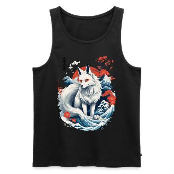 Masque Kitsune japonais Ukiyo-E Renard blanc - Débardeur bio Premium Homme - noir - Devant - Michal (187cm)